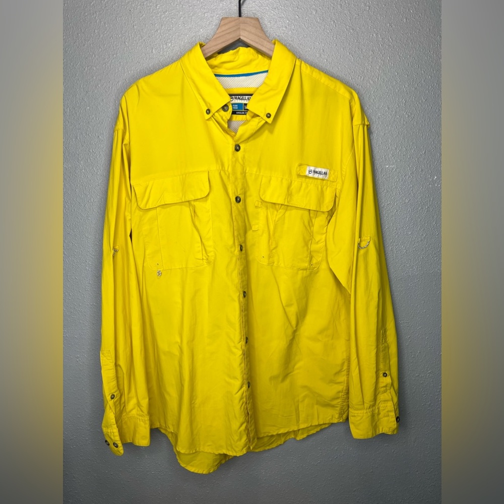 Magellan Outdoors Fish Gear Yellow Shirt Mag Wick Angle Fit‎ Size Large